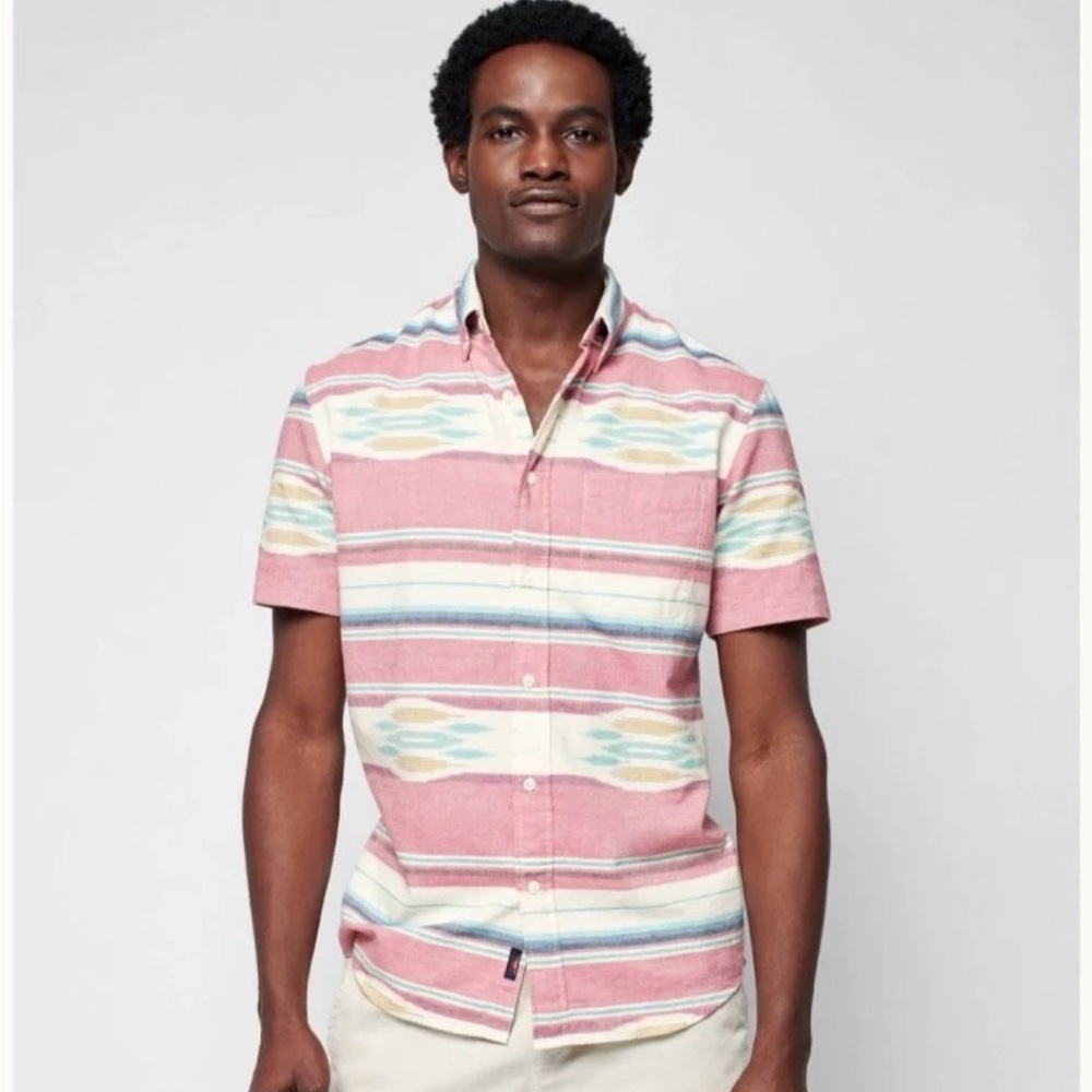 Faherty Men’s Red Summer Ikat 100% Organic Cotton Short Sleeve Button Down